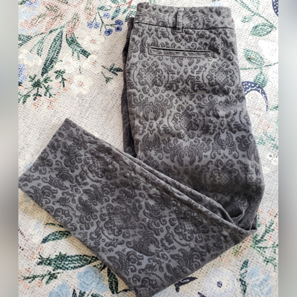 Cartonnier Grey Velvet Damask Charlie Ankle Pants